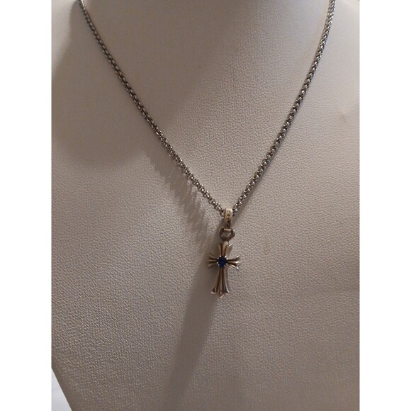 Authentic Chrome Hearts Cross Pendant Necklace With Bluestone+ CH Pouch - Picture 7 of 10